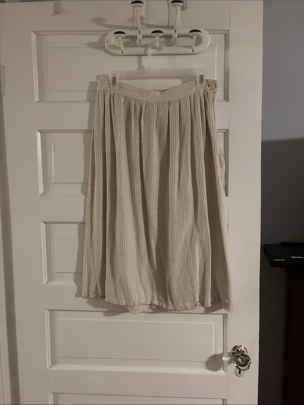 Classic Cream Gingham Check A-Line Skirt